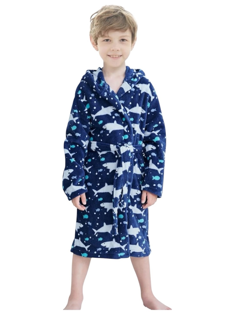 Arctic Paw Kids Boys Girls Soft Fleece Hooded Bath Cover Up Sharks Blue Aqua